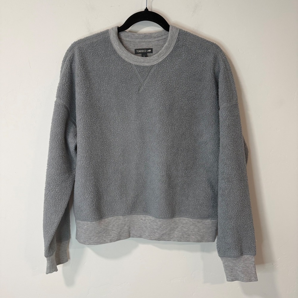 Toad&Co Womens Flatlander Reversible Crew Small Grey Sherpa Waffle Knit Pullover
